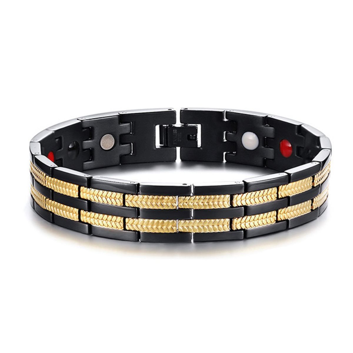 Titanium Stainless Steel Black Gold Magnet Health Therapy Bio Energy Bracelet Men