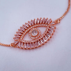 Turkish Evil Eye Lucky Rose Gold American Diamond Slider Bracelet