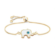 Turkish Blue Evil Eye Elephant Enamel Gold Adjustable Slider Bracelet