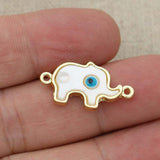 Turkish Blue Evil Eye Elephant Enamel Gold Adjustable Slider Bracelet