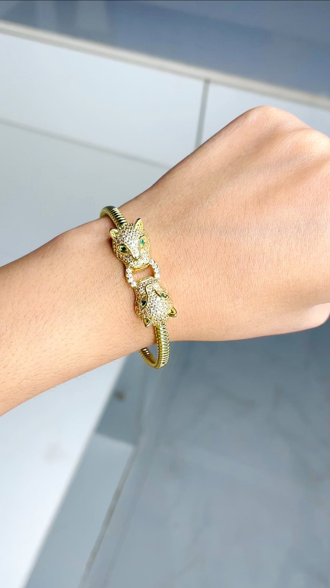 Panther Gold American Diamond Adjustable Cuff Kada Women