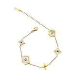 Clover Star Round Stainless Steel Gold White Bracelet For Women