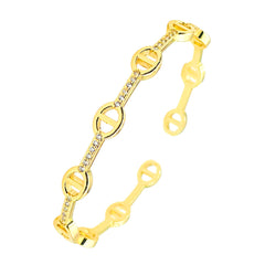 Stylish Oval Gold Copper American Diamonds Cuff Kada Bangle For Women
