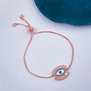 Evil Eye Copper Rose Gold Cubic Zirconia adjustable Slider Bracelet Women