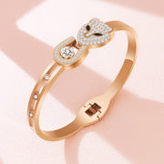 Panther Cubic Zirconia Rose Gold Stainless Steel Opeable Kada Women