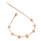 Stainless Steel Rose Gold Flower Link Chain Bracelet For Women