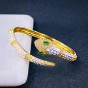 Copper Cubic Zirconia Enamel Gold White Snake Bangle Cuff Kada Women