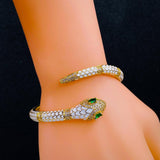 Copper Cubic Zirconia Enamel Gold White Snake Bangle Cuff Kada Women