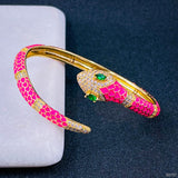 Copper Cubic Zirconia Enamel Gold White Snake Bangle Cuff Kada Women