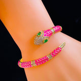 Copper Cubic Zirconia Enamel Gold White Snake Bangle Cuff Kada Women