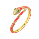 Copper Cubic Zirconia Enamel Gold White Snake Bangle Cuff Kada Women