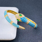 Copper Cubic Zirconia Enamel Gold White Snake Bangle Cuff Kada Women