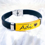 Customized Personalised Letter Engraved ID Wrist Band Bracelet Men