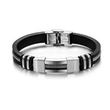 Stainless Steel Rubber Silver Black ID Wrist Band Bracelet For Men