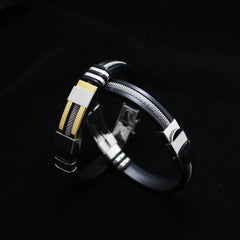 Stainless Steel Rubber Silver Black ID Wrist Band Bracelet For Men