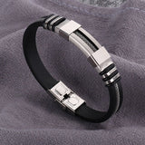 Stainless Steel Rubber Silver Black ID Wrist Band Bracelet For Men