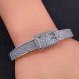 Belt Buckle Cubic Zirconia 18K Gold Copper Openable Kada bangle for Women