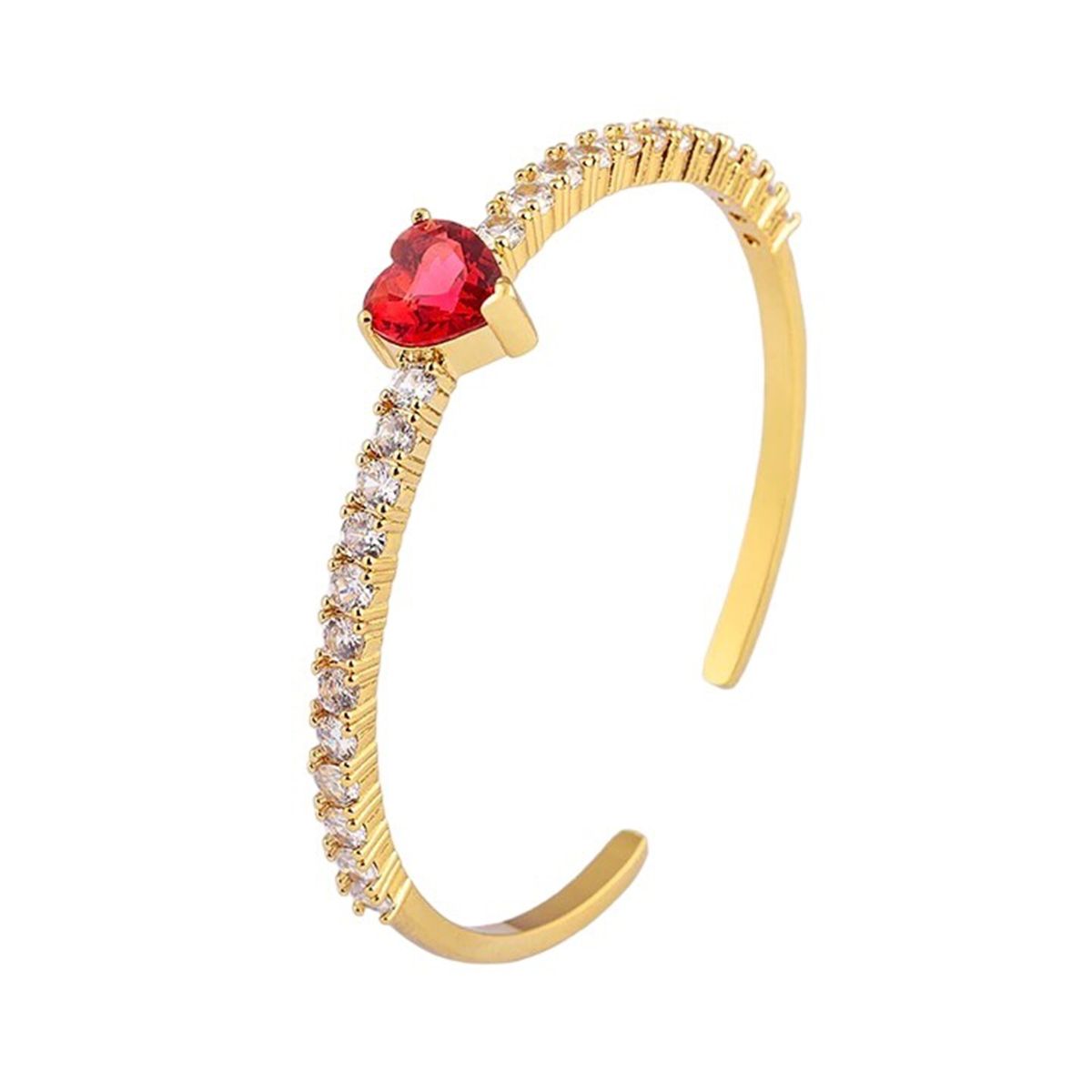Heart Love Blue Cubic Zirconia 18K Gold Copper Bangle Cuff Women