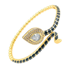 Pear Drop Copper Cubic Zirconia Black Enamel 18K Gold Cuff Kada Women