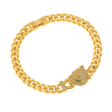 Copper Panther Cubic Zirconia Gold Curb Chain Bracelet For Women