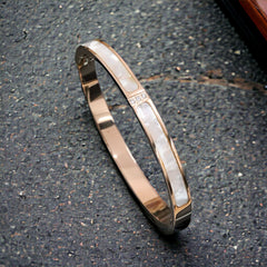 Mother of Pearl Cubic Zirconia Rose Gold Stainless Steel Kada Bangle for Women