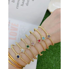 Purple Star Cubic Zirconia 18K Gold Cuff Kada Bracelet for Women