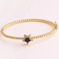 Purple Star Cubic Zirconia 18K Gold Cuff Kada Bracelet for Women