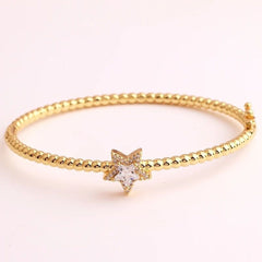 Purple Star Cubic Zirconia 18K Gold Cuff Kada Bracelet for Women