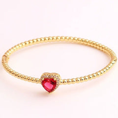 Sapphire Blue Love Heart Cubic Zirconia 18K Gold Cuff Kada Bracelet for Women