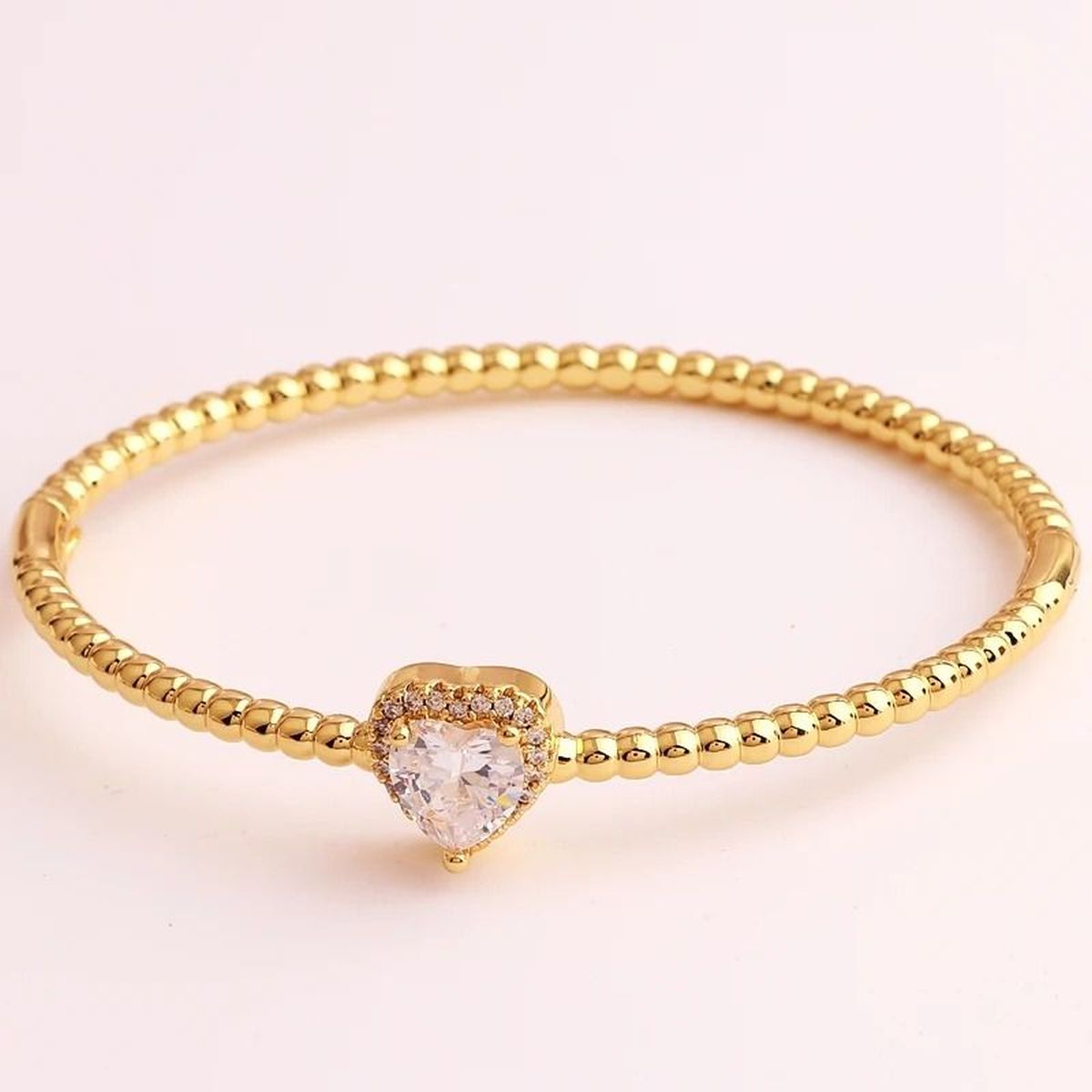 Sapphire Blue Love Heart Cubic Zirconia 18K Gold Cuff Kada Bracelet for Women