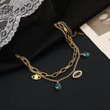 Evil Eye Crystals Layered 18K Rose Gold Links Chain Bracelet for Women