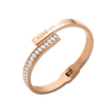 Michael Baguette Cubic Zirconia 18K Rose Gold Stainless Steel Kada Bracelet for Women