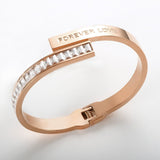 Michael Baguette Cubic Zirconia 18K Rose Gold Stainless Steel Kada Bracelet for Women
