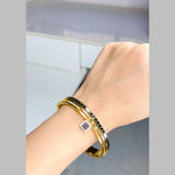 Lock Enamel Luxury 18K Gold Stainless Steel Kada Bracelet for Women