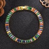 Rainbow Multicolour Gold Cubic Zirconia American Diamond CZ Tennis Bracelet For Women