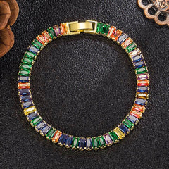 Rainbow Multicolour Gold Cubic Zirconia American Diamond CZ Tennis Bracelet For Women