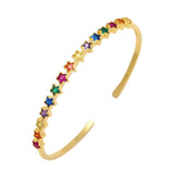 Star Rainbow Multicolour Gold Cubic Zirconia American Diamond CZ Bangle Cuff For Women