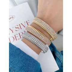 Three Layer Cubic Zirconia 18k Gold Copper Cuff Bangle for Women