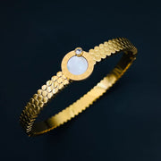 Mother of Pearl Etch Work 18K Gold Stainless Steel Openable Kada Bangle for Women