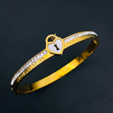 Love Lock Cubic Zirconia 18K Gold Stainless Steel Openable Kada bangle for Women