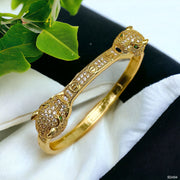 Dual Panther Screw Cubic Zirconia 18K Gold Openable Kada Bangle for Women