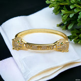 Dual Panther Screw Cubic Zirconia 18K Gold Openable Kada Bangle for Women