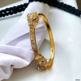 Dual Panther Screw Cubic Zirconia 18K Gold Openable Kada Bangle for Women