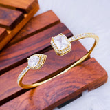 Emerald Drop Cubic Zirconia 18K Gold Copper Open Cuff bangle for Women