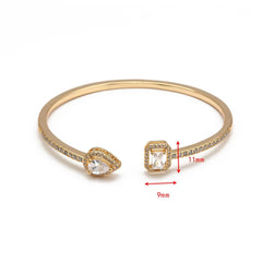 Emerald Drop Cubic Zirconia 18K Gold Copper Open Cuff bangle for Women