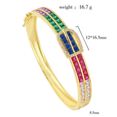 Belt Buckle Multi Color Rainbow Cubic Zirconia 18K Gold Openable Kada Bangle Group4