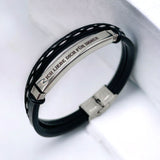 Stainless Steel Gold Black Customized Personalised Laser Engraved Leather Wrist Band ID Bracelet Men
