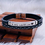 Stainless Steel Gold Black Customized Personalised Laser Engraved Leather Wrist Band ID Bracelet Men