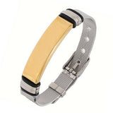 Mesh Stainless Steel Gold Silver Customized Personalised Laser Engraved Wrist Watch Band ID Bracelet For Men