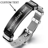 Mesh Stainless Steel Gold Silver Customized Personalised Laser Engraved Wrist Watch Band ID Bracelet For Men